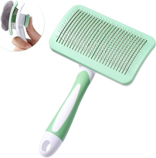 Self Cleaning Cat and Dog Grooming Brush for Pets, Dogs Brush with Massage Particles, Cleaning Grooming Brush for All Hair Lengths (Green)