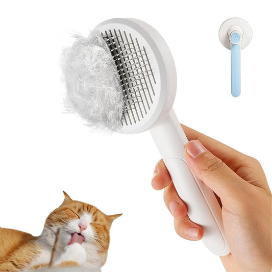 New cat brush&dog brush,pet hair brush with Self Cleaning Button Easy to remove loose undercoat，Needle-tip massage beads, no harm to the skin (Blue)