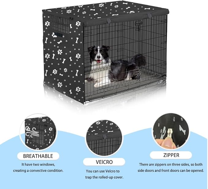 Dog Crate Cover, Windproof Sun Protection, Black -M (42"L x 28"W x 30"H)