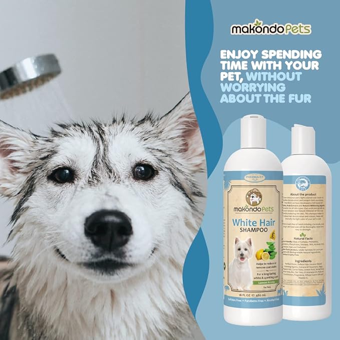 Dog Whitening Shampoo– for Dogs with White Light Colored Hair Coat Fur–White Haired Pets Shampoo for Itching Dry Sensitive Skin. Non Toxic Formula