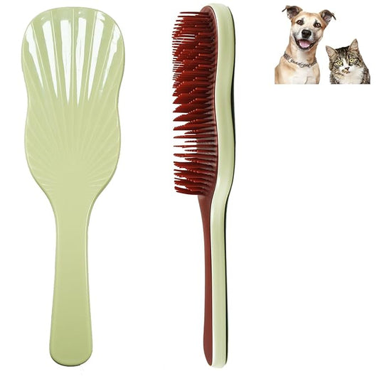 Soft Bristle Puppy Brush for Small Dogs - Gentle Grooming Brush for Shih Tzu, Yorkie, Maltese & Maltipoo. Effective Dog Hair Remover for Tangles & Shedding (Red)