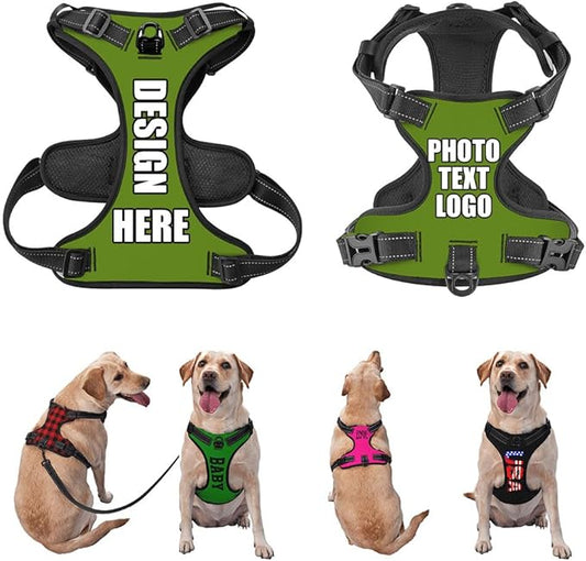 Custom Dog Harness with Name Phone No., Customized No Pull Pet Vest for Small Medium Large Dog, Personalized Heavy Duty Dog Vest, Adjustable Reflective Pet Harness Custom, OliveDrab, S