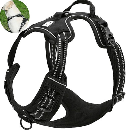 OLizee® New No Pull Dog Harness Outdoor Adventure Reflective Markings Pet Vest with Handle Adjustable Protective Nylon Walking Pet Harness Variety of Sizes and Colors,Black XS