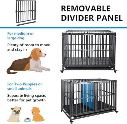 SMONTER Stackable Dog Crates with Divider-Heavy Duty Dog Kennels and Crates for Small Medium and Large Dogs