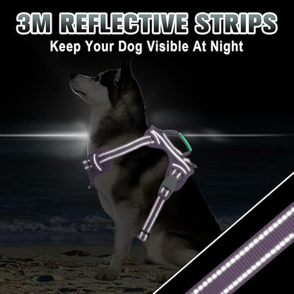 BARKBAY No Pull Dog Harness Large Reflective Dog Harness with Front Clip and Easy Control Handle for Walking Training Running with ID tag Pocket(Violet Purple,L)