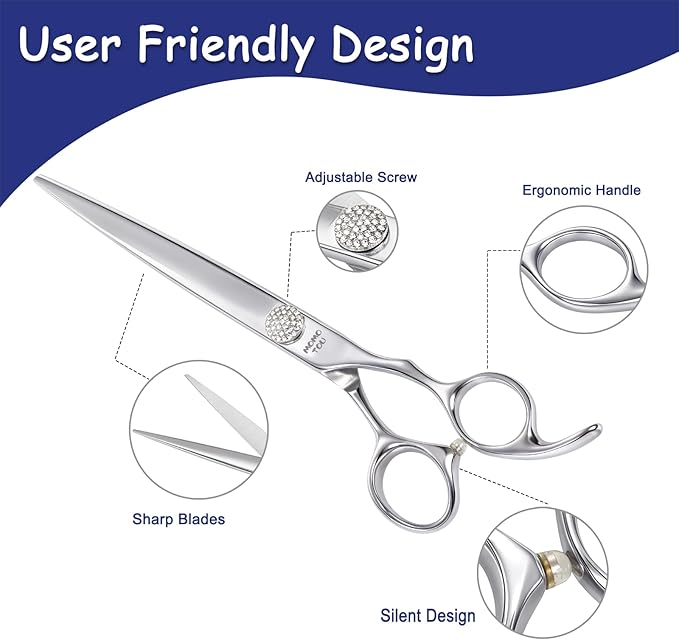 Professional Straight Dog Grooming Scissors with Simulation Diamond 440C Stainless Steel Polished Pet Cat Hair Cutting Shears for Groomers and Home users 8''