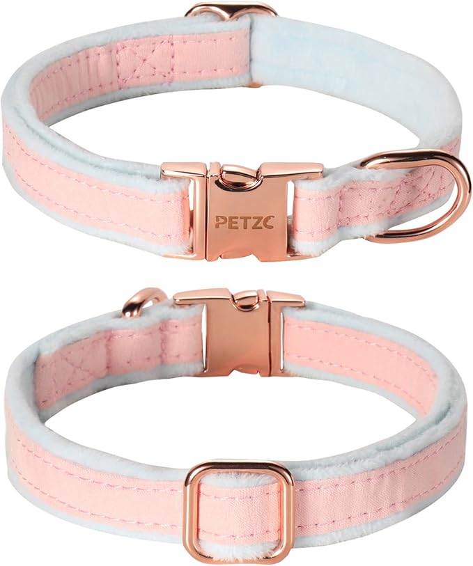 Dog Collar,Metal Buckle Pet Collar Suede Dog Collar Soft&Comfy Adjustable Pet Gift Collars with Bow for Small Medium Large Dogs (Medium, Pink&Blue)