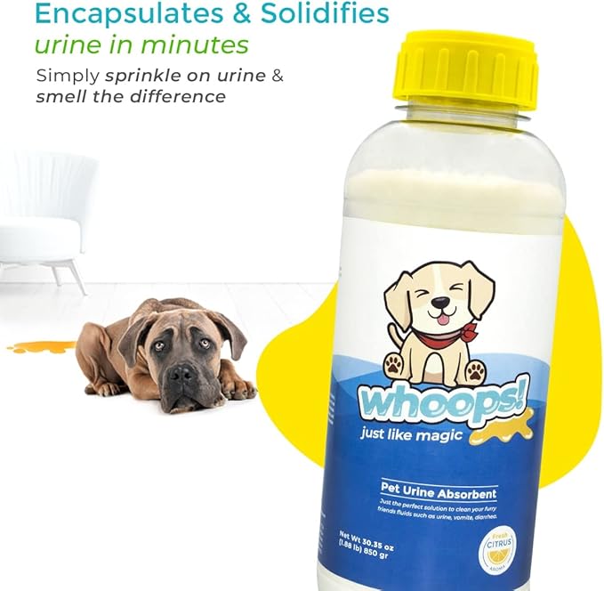 Whoops! Pet Accident Cleanup Powder - Non-Toxic, Citrus Fragrance, Absorbs & Deodorizes Urine, Vomit, Diarrhea - 2 Pack (29.98 oz Each)
