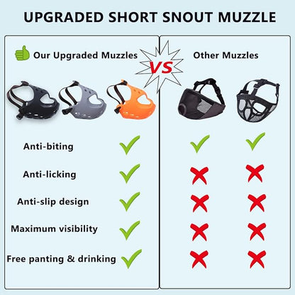 BARKLESS Dog Muzzle for Short Snout Dogs, Soft Silicone Muzzle for Biting, Chewing, Licking for French Bulldog Shih Tzu, Ideal for Flat-Faced Aggressive Dogs Grooming Walking, Allows Drinking