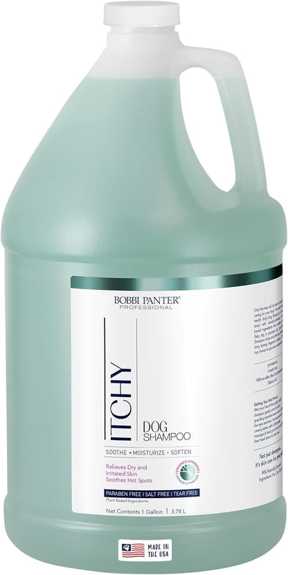 Bobbi Panter Itchy Dog Shampoo for Soothing Skin Relief, Naturally Derived Ingredients, Tear-Free, Salt-Free, Paraben-Free, pH-Balanced, 20:1 Concentrated Formula, Green Apple Scent, 13 Oz.