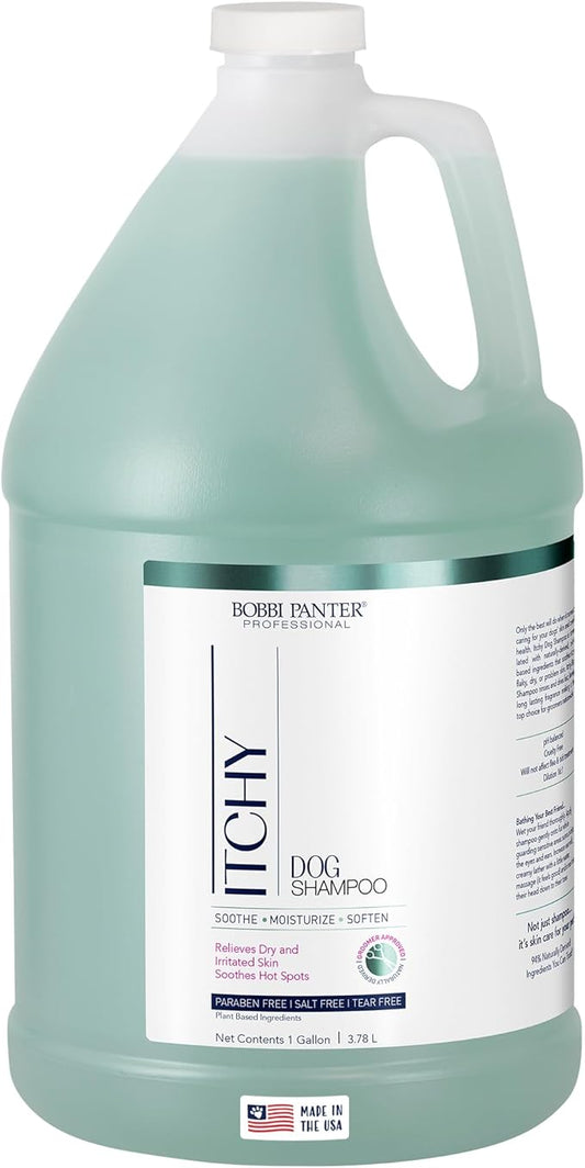 Bobbi Panter Itchy Dog Shampoo for Soothing Skin Relief, Naturally Derived Ingredients, Tear-Free, Salt-Free, Paraben-Free, pH-Balanced, 20:1 Concentrated Formula, Green Apple Scent, 13 Oz.