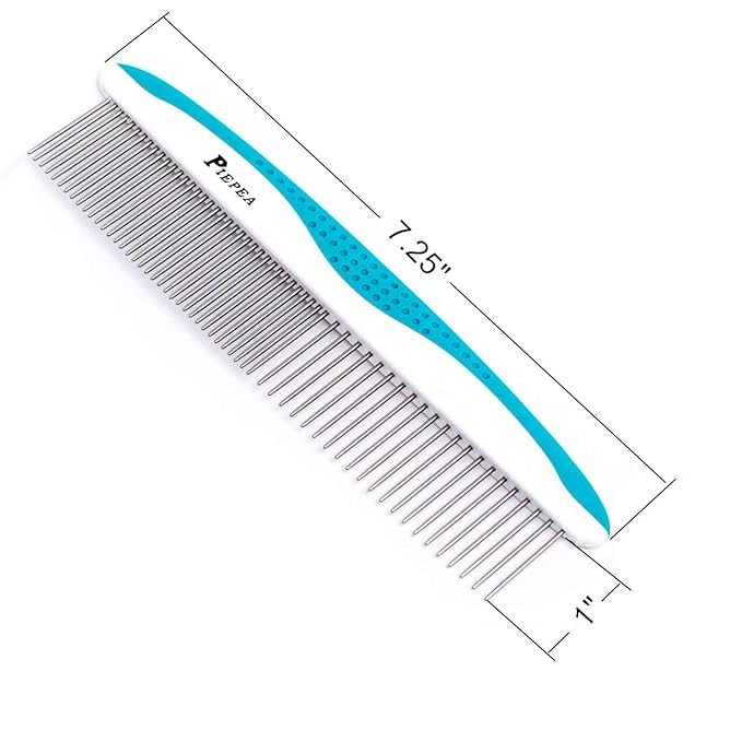 Pet Comb, Stainless Steel Teeth Comb for Dogs & Cats, Pet Hair Comb for Home Grooming Kit, Removes Knots, Mats and Tangles, 7 1/4"