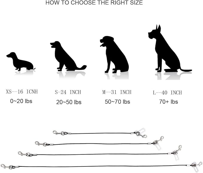 No-Chew Dog Seat Belt, Stainless Steel Cable Pet Car Seatbelt Safety Restraint Tether Puppy Vehicle Seat Belt with Buckle Latch(16 inch)