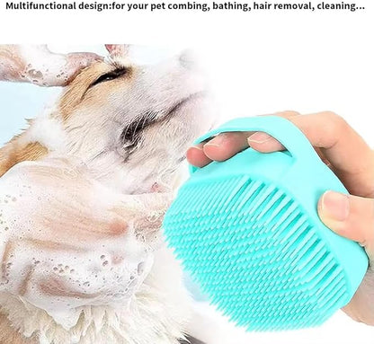 Pet Bath Massage Brush with Soap Dispenser, Soft Silicone Grooming Tool for Dogs Cats