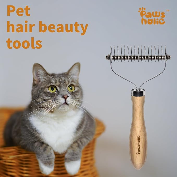 Undercoat Rake for Dogs - Professional Pet Shedding Dematting Comb with Wood Handle, Stainless Steel Blades for Pet Cats Dogs Matted Hair Tangles Removing