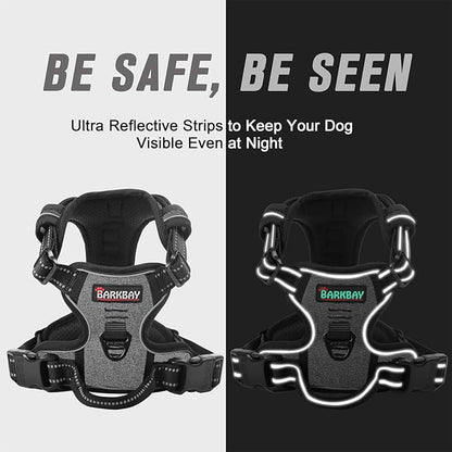 BARKBAY No Pull Dog Harness Front Clip Heavy Duty Reflective Easy Control Handle for Large Dog Walking(Dark Grey,S)