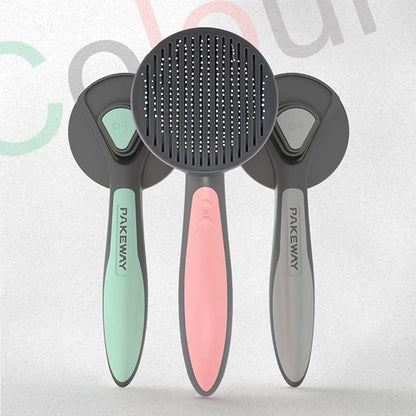AULEODOR Self-Cleaning Grooming Brush for Dogs Cats Rabbits Pet Brush for Massage Shedding Fur Comb for Long & Short Haired Deshedding Tool Removes Loose Undercoat Mats Tangled Hair(Green)