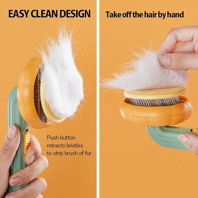 Self Cleaning Slicker Brush, Dog Cat Bunny Pet Grooming Shedding Brush - Easy to Remove Loose Undercoat, Pet Massaging Tool Suitable for Pets with Long or Short Hair (Orange & Green)