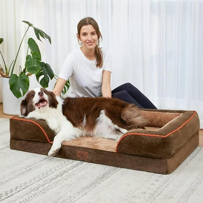 Cooling Dog Bed for Extra Large Dogs, Orthopedic Memory Foam Dog Bed, XL Dog Bed with Removable Cover, Waterproof Pet Bed Large with Bolster(X-Large,Khaki Brown)