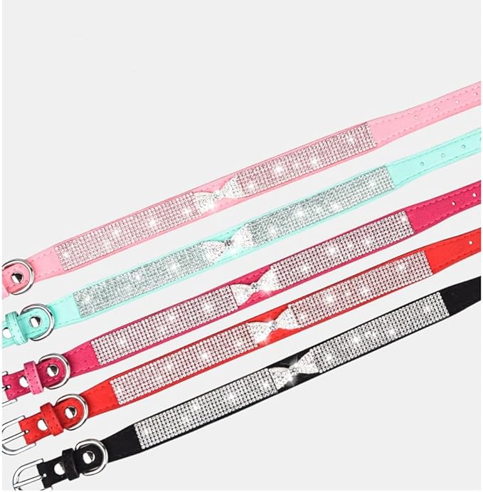 Hot Pink Bling Dog Collars for Medium Dogs, Diamond Puppy Collar with Jeweled Crystal Sparkling Glitter Girl's Cat Collar Adjustable for Small Medium Dogs, M