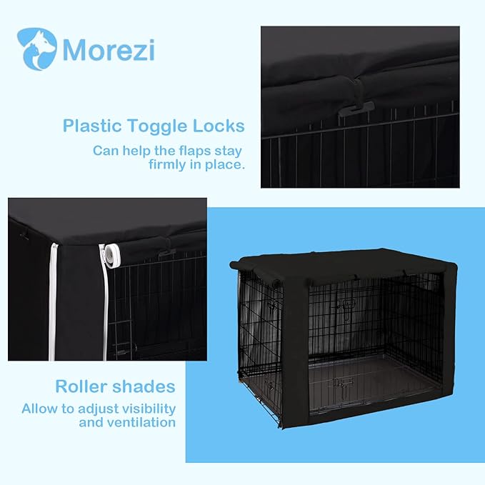 Dog Crate Cover for Wire Crates Kennel 2 Doors Heavy Duty Waterproof Windproof Soundproof Pet Cage Cover Home Decoration - Cover only - Black - Fits 30 Inch Crates