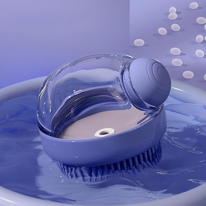 Dog Bath Scrubber Brush Pet Dog Grooming Massage Shampoo Bath Brush with Soap and Shampoo Dispenser Soft Silicone Bristle for Long Short Haired Dogs Cats Shower (BLUE)