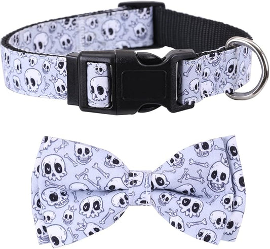 Halloween Dog Collar with Removable Cute Bow Tie Adjustable Pet Collars Medium