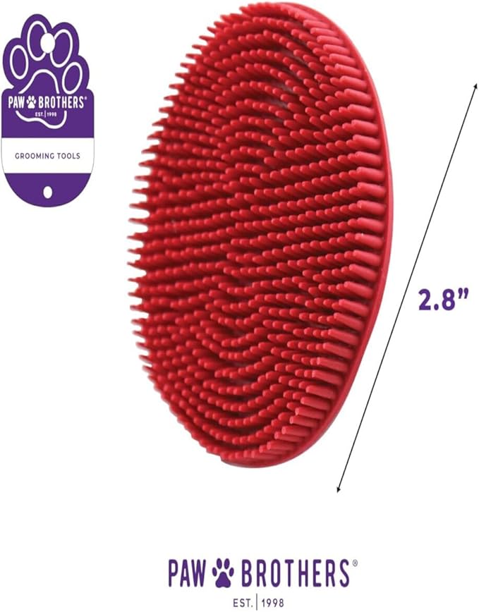Soft Rubber Curry Brush Dogs, Small Short Hair Dogs and Cats, Dog Bath Brush, Reduce Shedding, Gentle Bristles for Grooming, Massage and Stimulates Hair, Remove Loose Fur, Red, 2.8 Inch