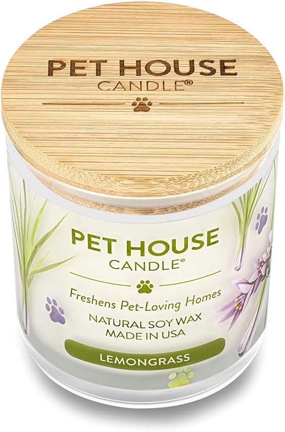 Pet House 9 oz Lemongrass Scented Pet Odor Candle, Clean Burning, Long Lasting, Plant Based Spring, Summer Scented Soy Candles, 60 Hour Burn Time, Pack of 2