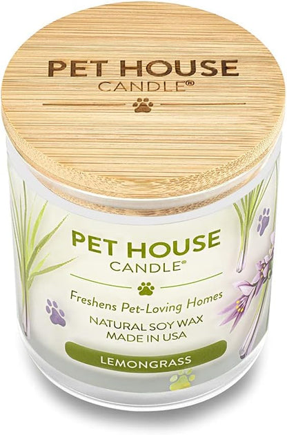 Pet House 9 oz Lemongrass Scented Pet Odor Candle, Clean Burning, Long Lasting, Plant Based Spring, Summer Scented Soy Candles, 60 Hour Burn Time, Pack of 2