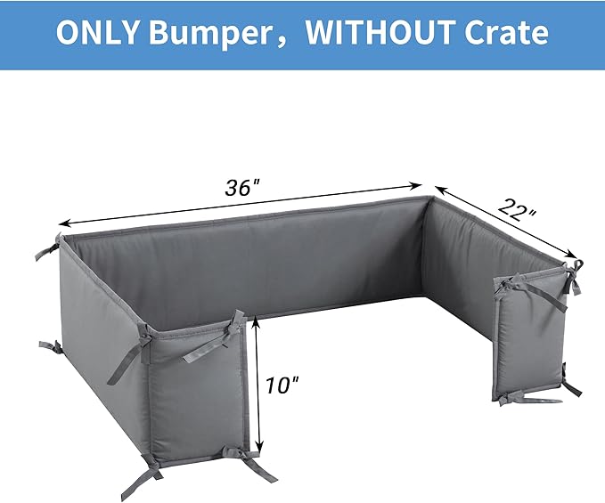 Hombys Dog Crate Bumper with Ties - Soft Crate Accessory (Do Not Include Cage) (Dark Grey, 36"x22")