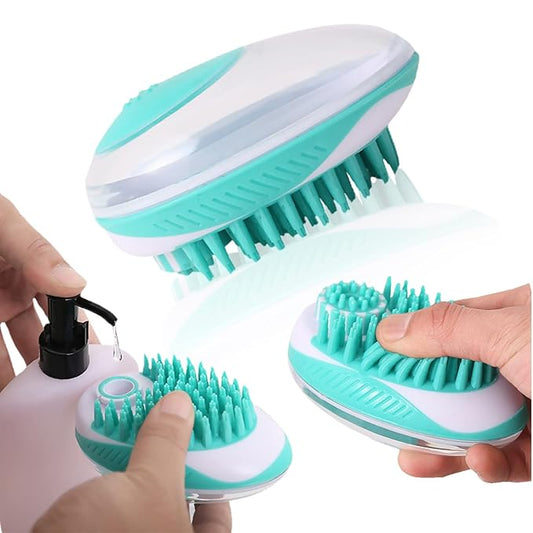 Pet Bath Brush Scrubber for Dogs | Soft Silicone Scrubbing Brush with Shampoo Dispenser for Showering and Grooming | Perfect Pet Bath Scrubber for Short Haired Dogs