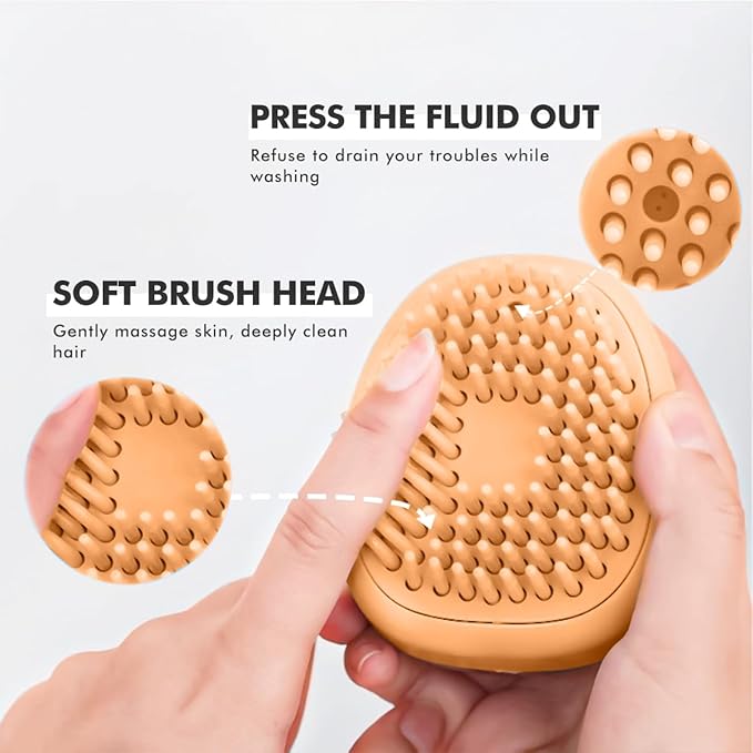 Pet Bath Scrubber with Shampoo Dispenser – Washing & Grooming Tool for Cats and Dogs, Removes Loose Fur for Long/Short Hair (Orange)