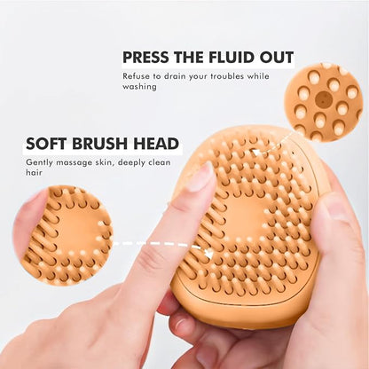 Pet Bath Scrubber with Shampoo Dispenser – Washing & Grooming Tool for Cats and Dogs, Removes Loose Fur for Long/Short Hair (Orange)