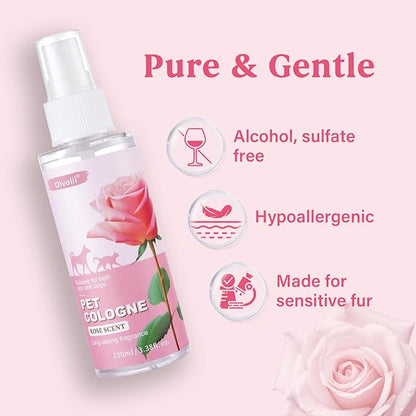 Natural Pet Cologne | Perfume For Dogs & Cats Premium Grooming Spray Long-Lasting Rose Scent Deodorizing Conditioning & Odor-Eliminating for All Coat Types