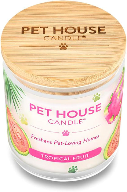 Pet House 9 oz Tropical Fruit Scented Pet Odor Candle, Clean Burning, Long Lasting, Plant Based Spring, Summer Scented Soy Candle, 60 Hour Burn Time