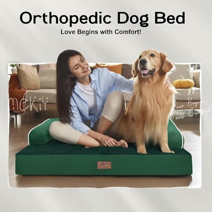 Large Dog Bed Orthopedic Washable: Beds Bolster - XL XLarge Big Dogs - Memory Foam - Ultra-Soft XXL Dog Crate Bed - Waterproof with Removable Cover - Emerald Dog Bed