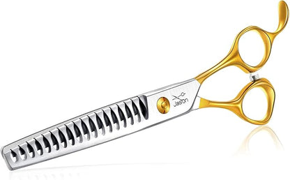 JASON 7.5" 18-Teeth Chunkers Shears for Dogs Cats Grooming Texturizing Blending Thinning Scissor Pets Trimming Kit Sharp Gold Shear for Right Handed Groomers
