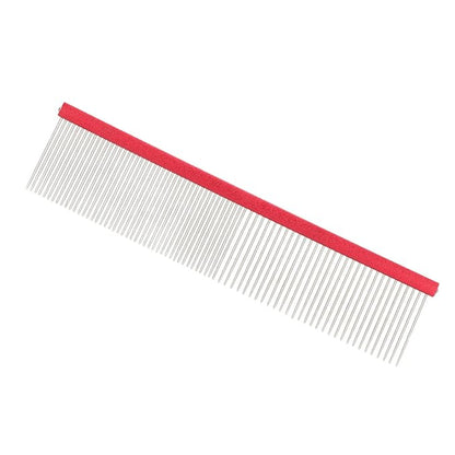 Greyhound Comb for Dogs, Metal Dog Comb with Rounded Ends, 2-in-1 Design for Grooming Matting, Red