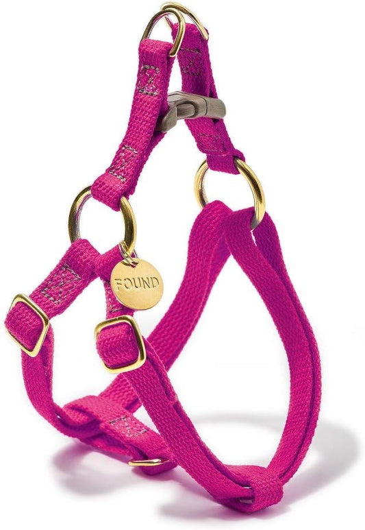 Found My Animal - Magenta Cotton Cat & Dog Harness (Medium) - Hand Dyed & Crafted Dog Harness - Adjustable, Pet Harness with Solid Brass Rings & Buckle - Dog Training Harness - Made in USA