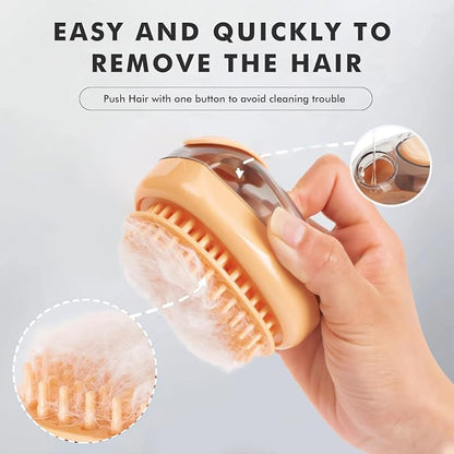 Pet Bath Scrubber with Shampoo Dispenser – Washing & Grooming Tool for Cats and Dogs, Removes Loose Fur for Long/Short Hair (Orange)