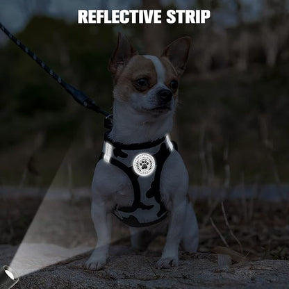 BEAUTYZOO Small Dog Harness and Leash Set, Cow Print Step in Dog Harness No Pull No Choke Puppy Harness Reflective for XXS XS S Dogs Cats, Soft Padded Mesh Vest Harnesses Girl and Boy Pets
