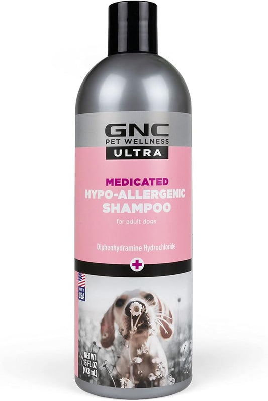 GNC Ultra Medicated Hypo-Allergenic Shampoo 16oz | Medicated Relief Shampoo for Dogs Hypoallergenic Sensitive Skin | GNC Shampoo for Dogs with Sensitive Skin & Allergies | Fragrance-Free Dog Shampoo