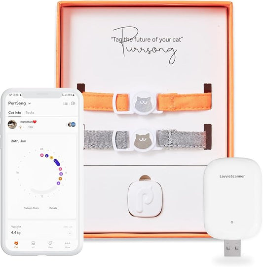 LavvieTAG with 2 Straps Charger & Scanner Set | Smartwatch for Cat ID Tag Light Activity Analysis Heath Care App Integration Monitor Fitness Tracker (Charger&Scanner Included)