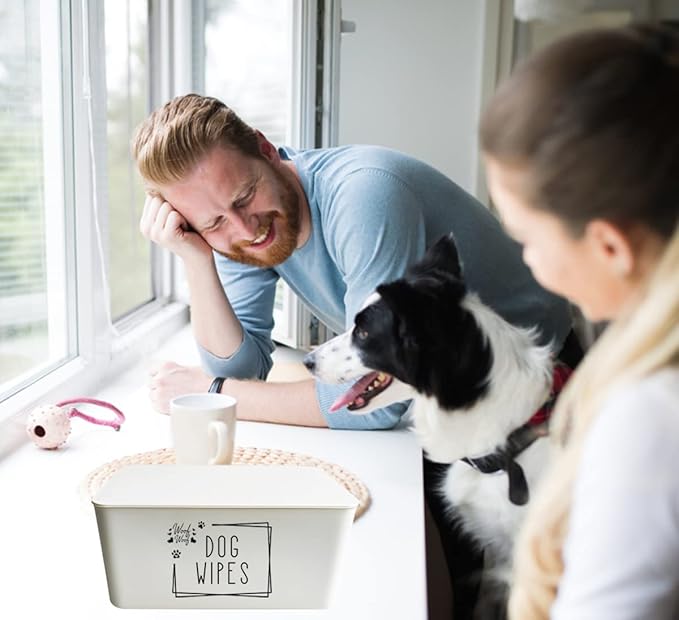 Moorfowl Woof Woof Dog Wipes Dispenser,Upgarde Size(8.2L x 4.9W x 3.9H inches),Grooming Butt Wipes Container Holder for Dog Paw