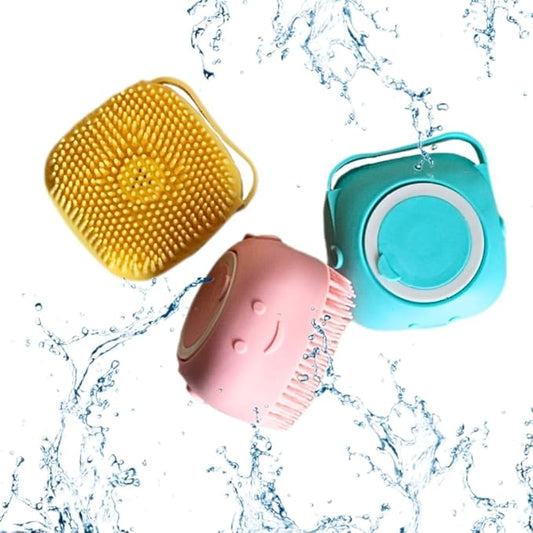 Silicone Pet Bath Brush with Shampoo Dispenser - For Dogs, Cats, and Puppies - Aquamarine Color