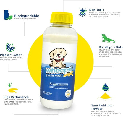 Whoops! Pet Accident Cleanup Powder - Non-Toxic, Citrus Fragrance, Absorbs & Deodorizes Urine, Vomit, Diarrhea - 2 Pack (29.98 oz Each)