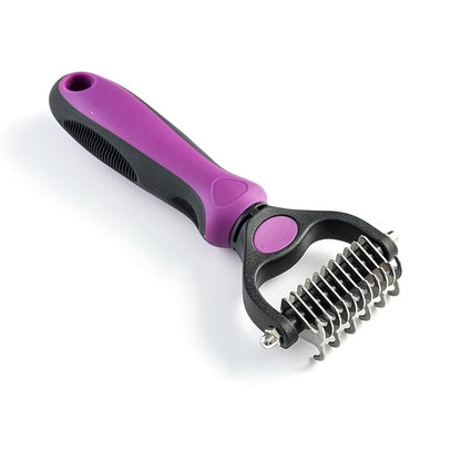 WePet Grooming Rake for Dogs & Cats, Double-Sided Deshedding Brush, Extra-Wide Dematting Tool, Slicker Comb for Undercoat & Loose Hair Removal, Reduces Shedding by 95%, Purple, Small
