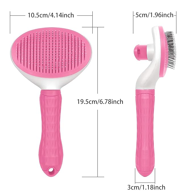 Self-Cleaning Slicker Brush for Dogs & Cats – Deshedding Pet Grooming Tool with Ergonomic Handle – Pain-Free, Rust-Resistant Bristles – Eco-Friendly for Long & Short Coats (Pink)