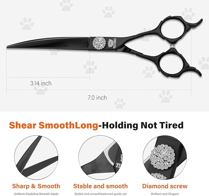 7.0” Curved Dog Grooming Scissors – Sharp Pet Hair Trimming Shears for Face, Ears & Paws | Precision Tool for Professional Groomers